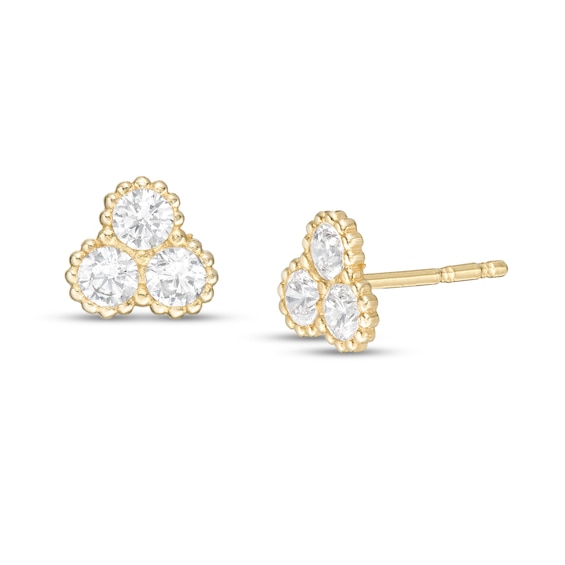 Cubic Zirconia Trio Bead Frame Stud Earrings in 10K Gold