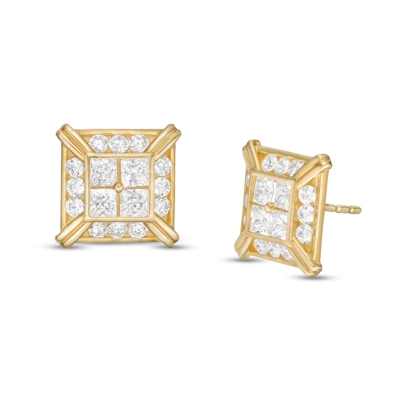 Princess-Cut Quad Cubic Zirconia Square Frame Stud Earrings in 10K Gold