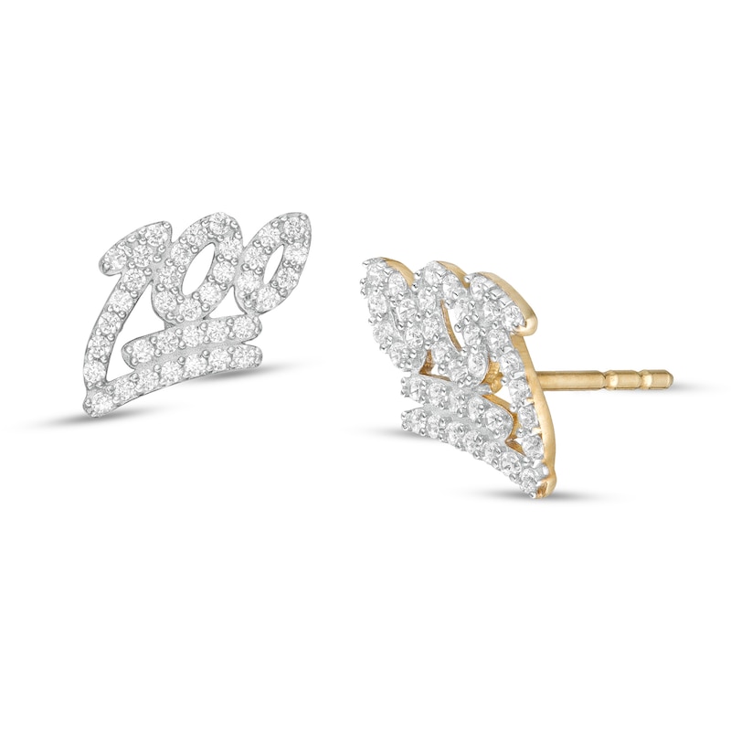 Main Image 1 of Cubic Zirconia &quot;100&quot; Emoji Stud Earrings in 10K Gold