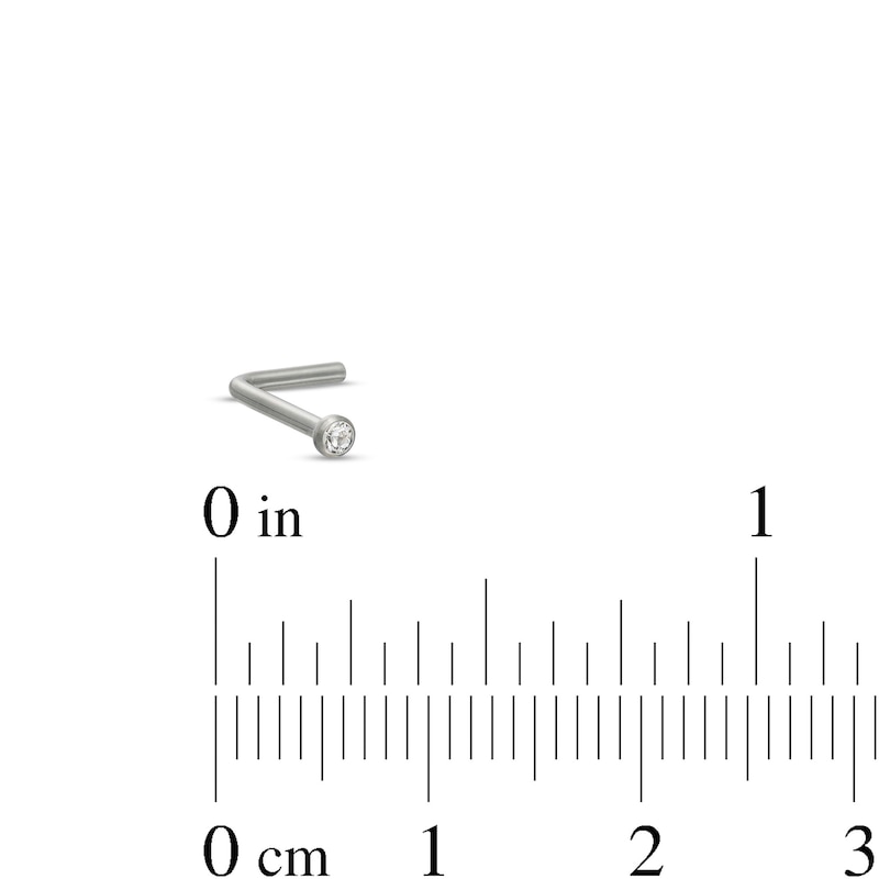Titanium Crystal Bezel-Set L-Shaped Nose Stud - 18G 3/8"