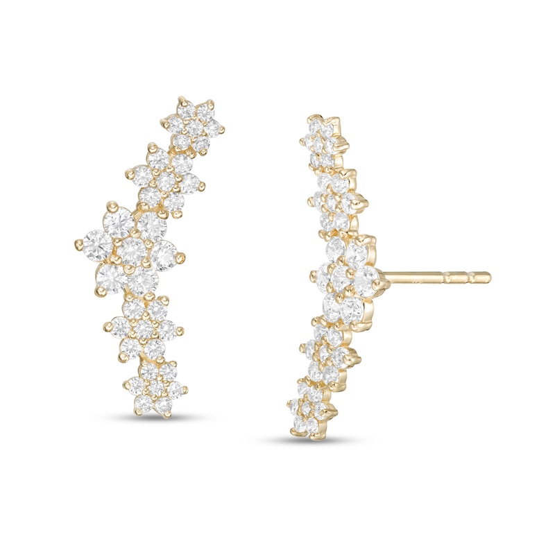 Main Image 1 of Cubic Zirconia Floral Crawler Stud Earrings in 10K Gold