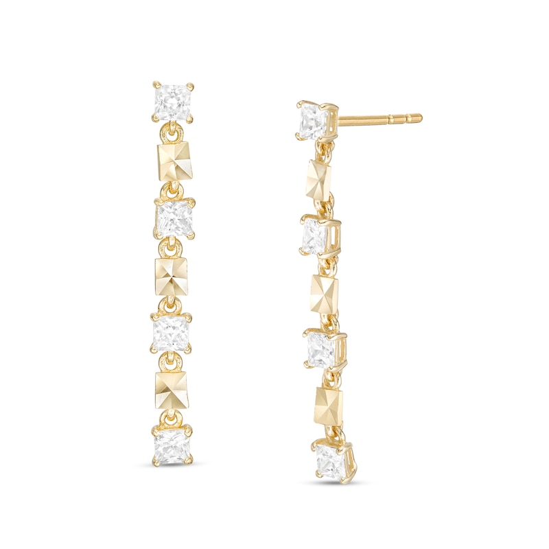 Cubic Zirconia and Diamond-Cut Square Dangle Drop Earrings in 10K Gold ...