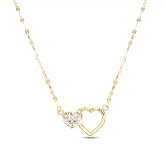 Child's Cubic Zirconia Double Heart Necklace in 10K Solid Gold - 15 ...