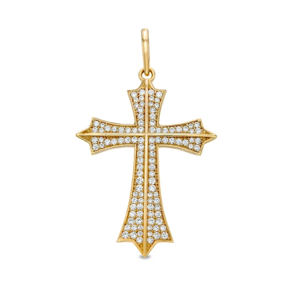 Cubic Zirconia Gothic-Style Cross Necklace Charm in 10K Gold