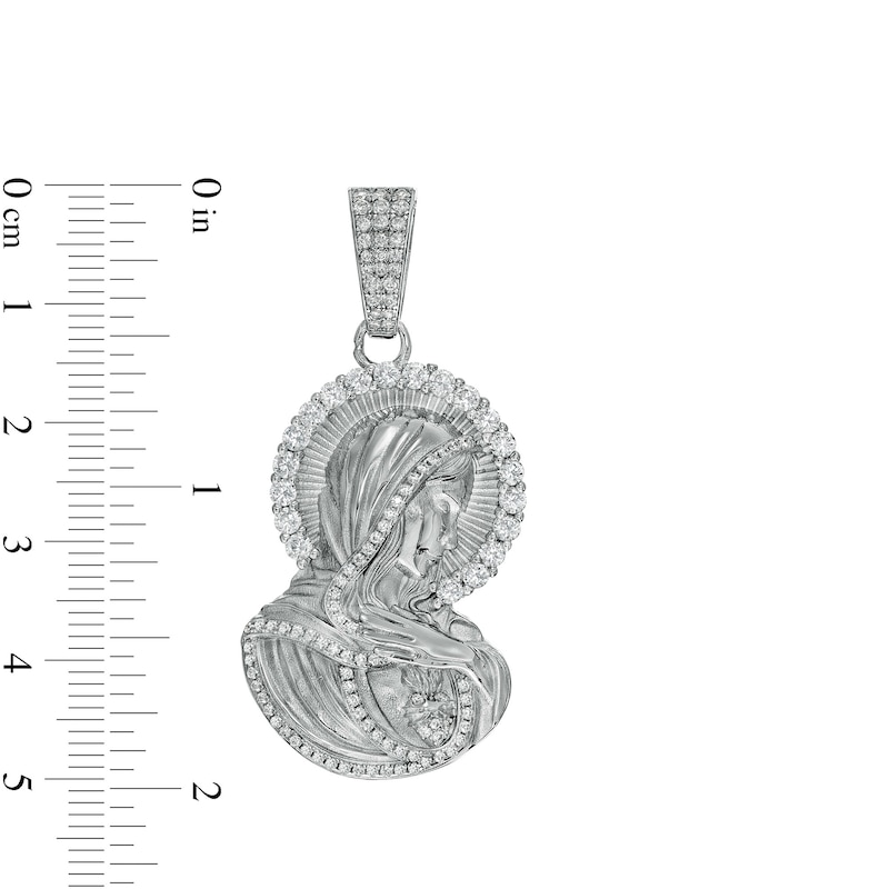 Cubic Zirconia Virgin Mary Profile Necklace Charm in Sterling Silver