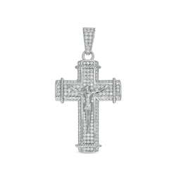 Cubic Zirconia Rope-Textured Wrapped Ends Crucifix Necklace Charm in Solid Sterling Silver