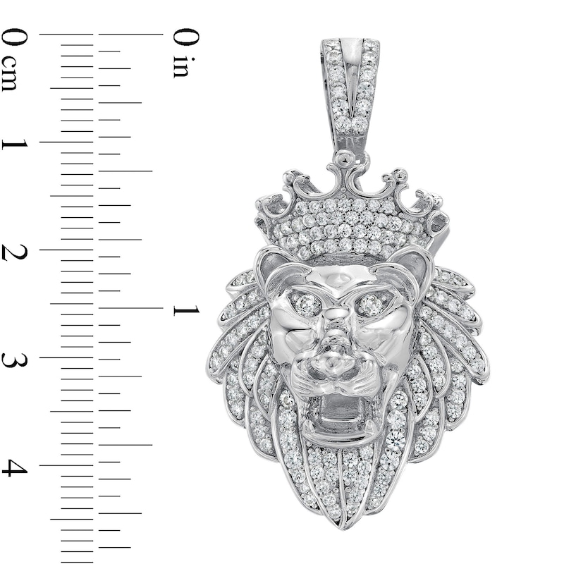 Main Image 2 of Cubic Zirconia Crowned Lion Head Necklace Charm in Solid Sterling Silver