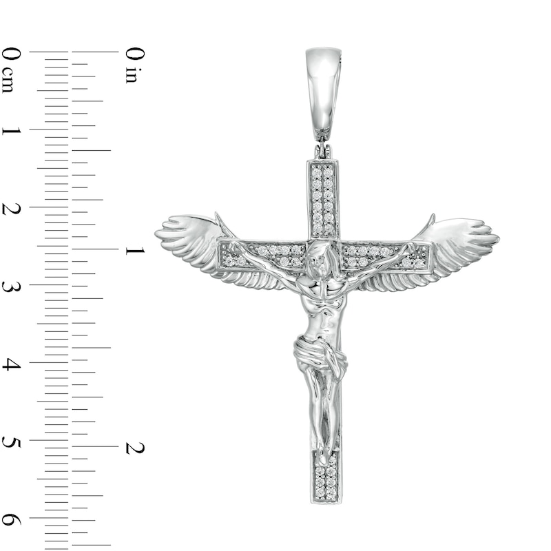 Main Image 2 of Cubic Zirconia Large Crucifix with Wings Necklace Charm in Sterling Silver