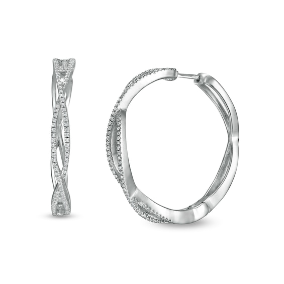 Cubic Zirconia Twist Hoop Earrings in Sterling Silver
