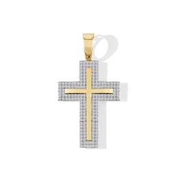 1/2 CT. T.W. Diamond Frame Cross Necklace Charm in 10K Gold