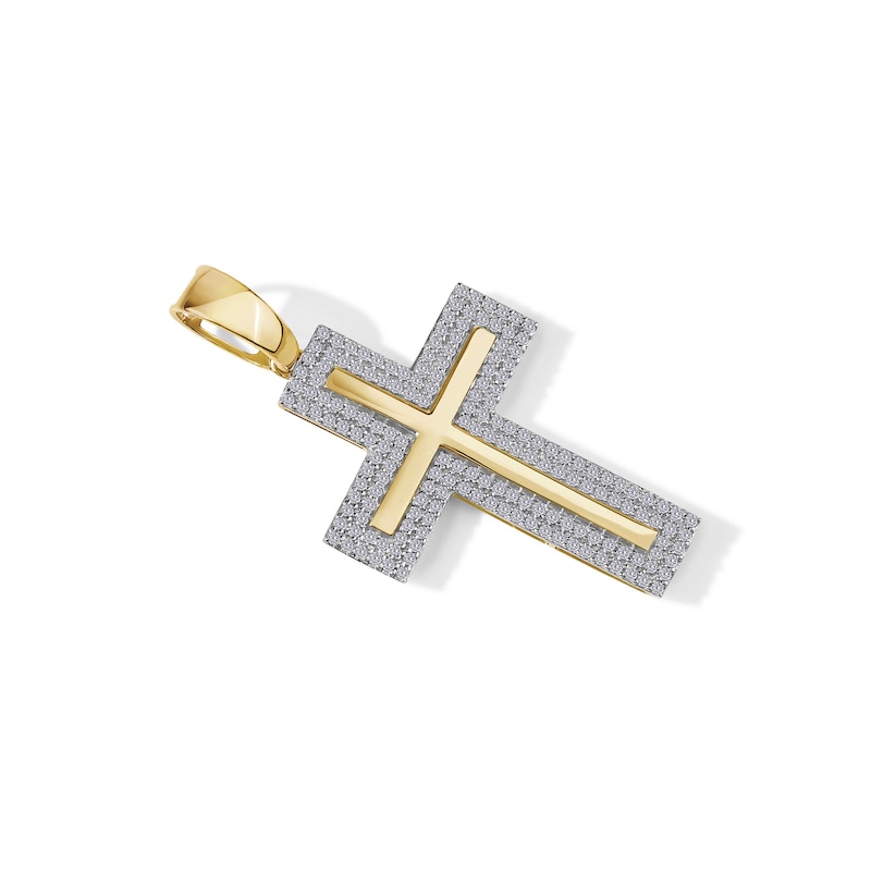 Main Image 2 of 1/2 CT. T.W. Diamond Frame Cross Necklace Charm in 10K Gold