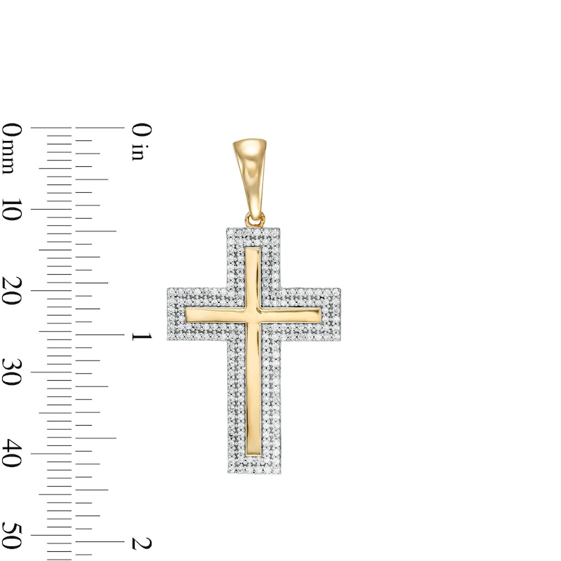 Main Image 3 of 1/2 CT. T.W. Diamond Frame Cross Necklace Charm in 10K Gold