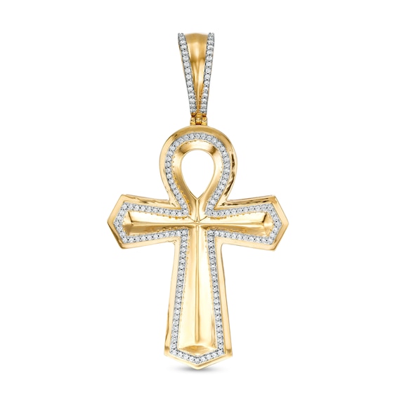 3/8 CT. T.W. Diamond Ankh Necklace Charm in Sterling Silver with 14K Gold Plate