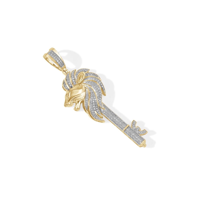 Main Image 4 of 1/2 CT. T.W. Diamond Lion Key Necklace Charm in 10K Gold