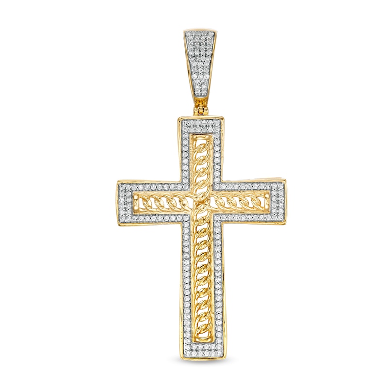 1/2 CT. T.W. Diamond Chain Cross Frame Necklace Charm in 10K Gold | Banter