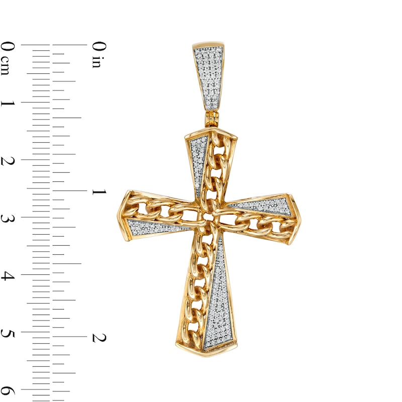 1/3 CT. T.W. Diamond Diagonal Chain Split Cross Necklace Charm in Sterling Silver with 14K Gold Plate