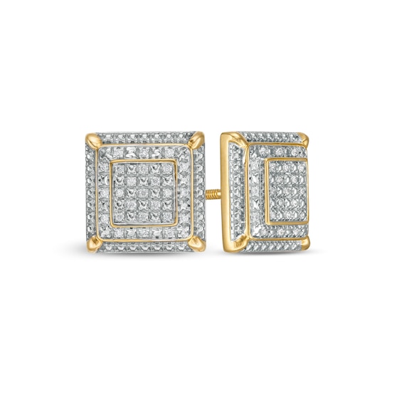 1/6 CT. T.W. Composite Diamond Double Frame Stud Earrings in 10K Gold