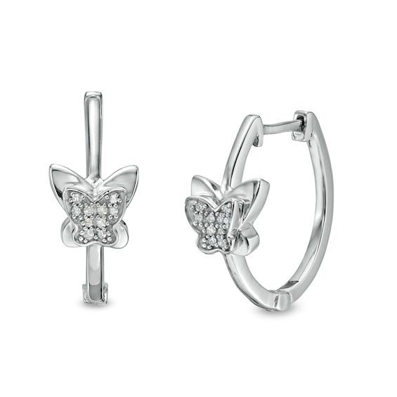 1/20 CT. T.W. Diamond Butterfly Huggie Hoop Earrings in Sterling Silver
