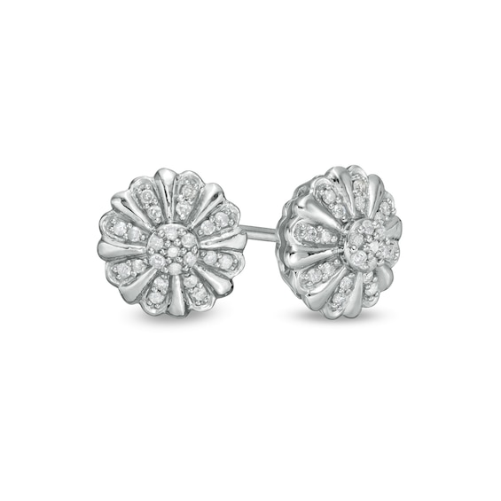 1/8 CT. T.W. Diamond Sunflower Stud Earrings in 10K White Gold