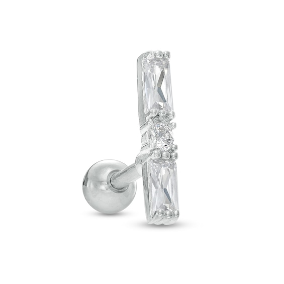 018 Gauge Baguette and Round Cubic Zirconia Bar Cartilage Barbell in Stainless Steel and Brass