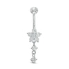 Thumbnail Image 1 of 014 Gauge Cubic Zirconia Double Dangle Flower Belly Button Ring in Solid Stainless Steel and Brass