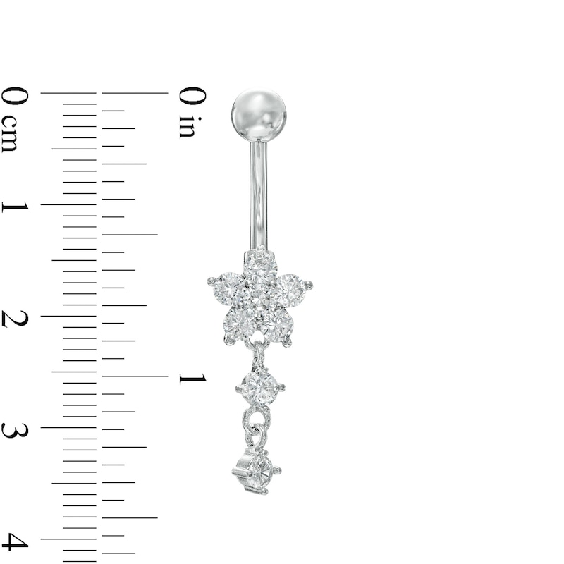 Main Image 2 of 014 Gauge Cubic Zirconia Double Dangle Flower Belly Button Ring in Solid Stainless Steel and Brass