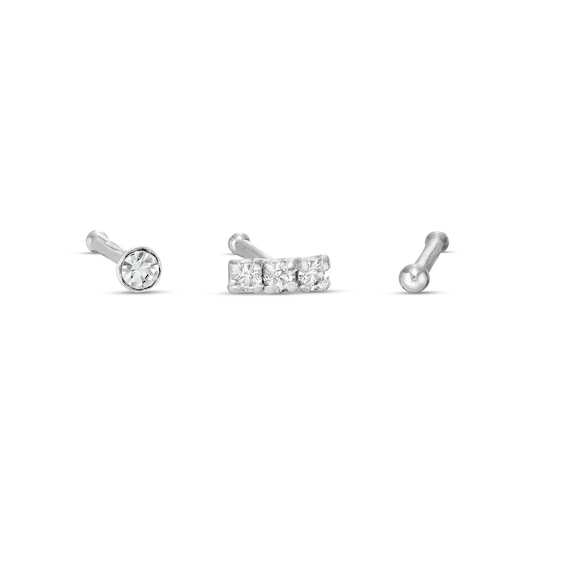 020 Gauge Bezel-Set Crystal Solitaire, Stacked Trio and Ball Nose Stud Set in Sterling Silver
