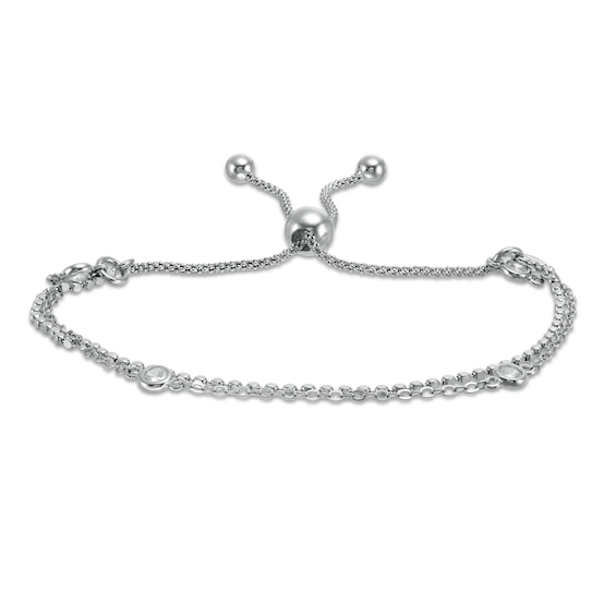 Made in Italy Cubic Zirconia 025 Gauge Double Strand Bolo Bracelet in Sterling Silver – 9.25"
