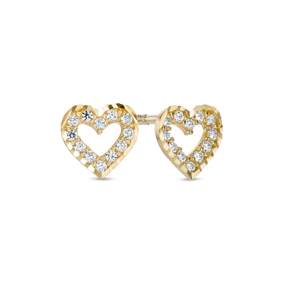 Child's Cubic Zirconia Heart Outline Stud Earrings in 10K Gold