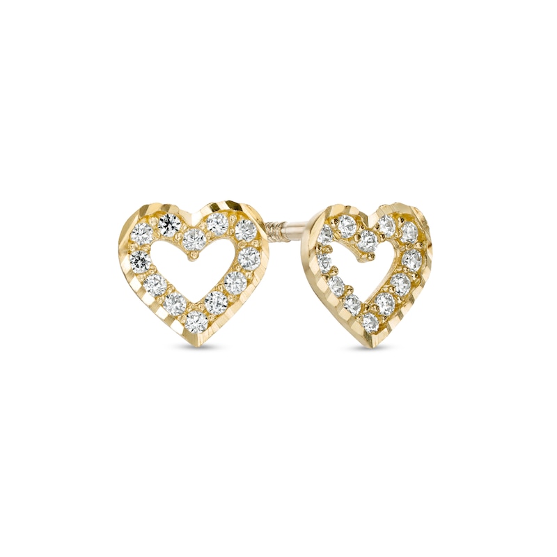 Main Image 1 of Child's Cubic Zirconia Heart Outline Stud Earrings in 10K Gold