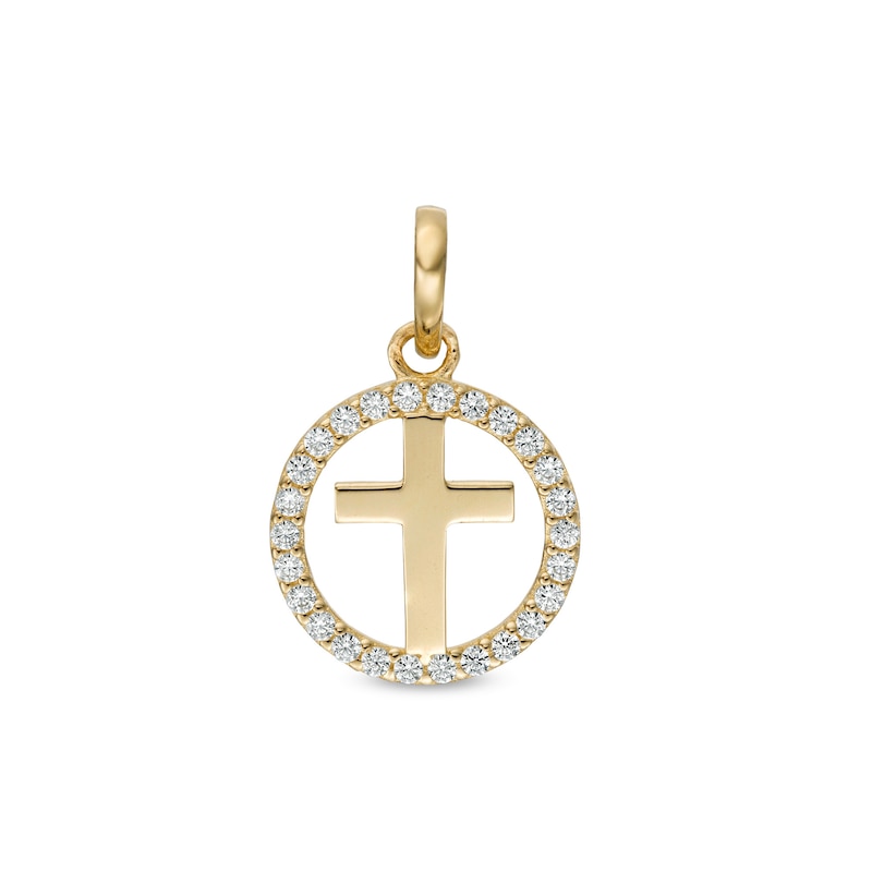 Child's Cubic Zirconia Cross Open Circle Frame Necklace Charm in 10K Gold