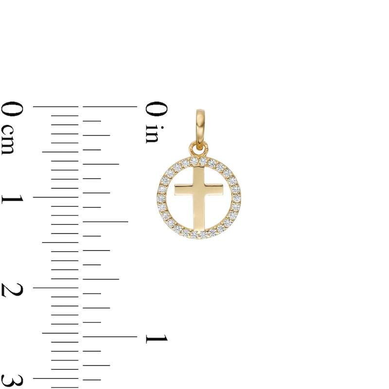 Child's Cubic Zirconia Cross Open Circle Frame Necklace Charm in 10K Gold