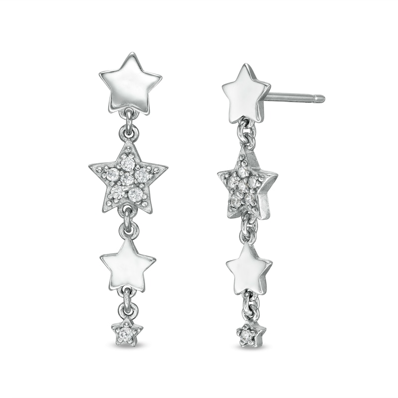 Cubic Zirconia Four Star Drop Earrings in Sterling Silver