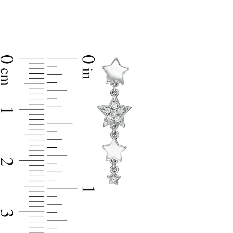 Cubic Zirconia Four Star Drop Earrings in Sterling Silver