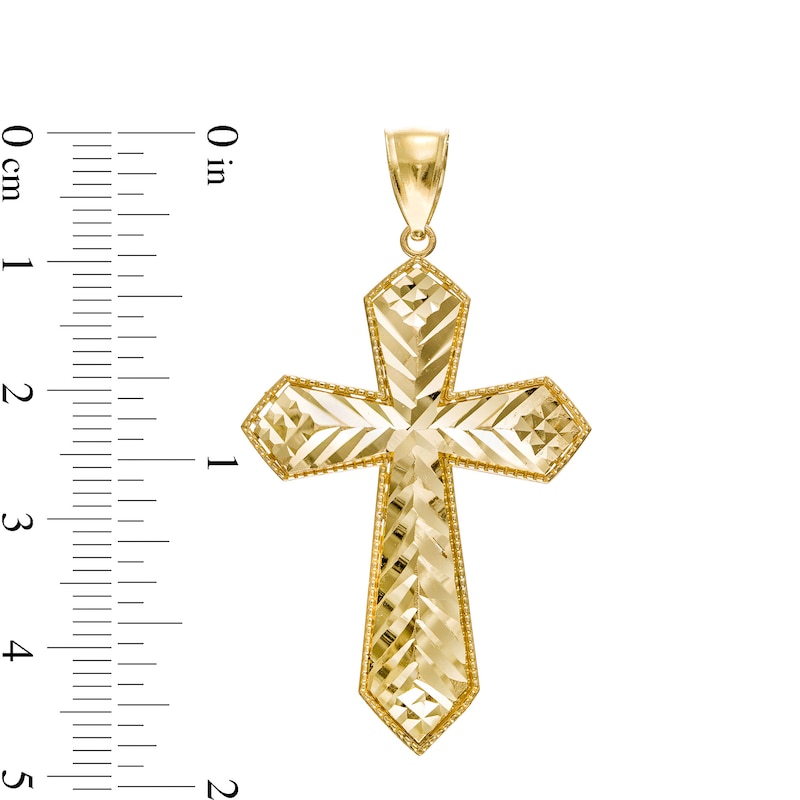 Main Image 2 of Diamond-Cut and Bead Frame Point-Ends Gothic-Style Cross Necklace Charm in 10K Gold