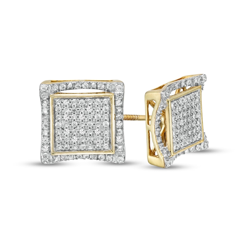 Main Image 1 of 1/4 CT. T.W. Square Composite Diamond Concave Frame Stud Earrings in 10K Gold - XL Post