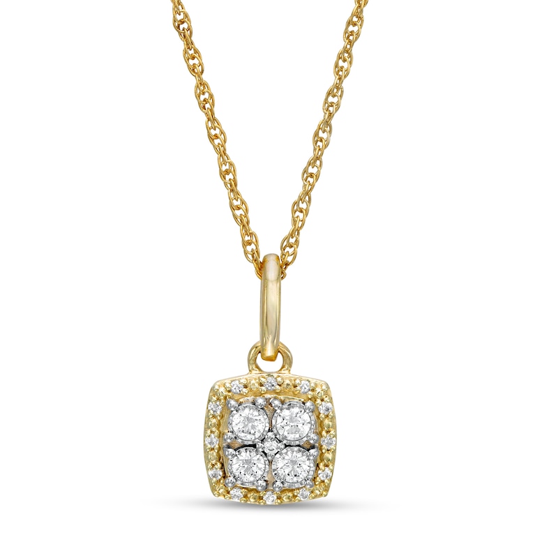 Main Image 1 of 1/6 CT. T.W. Quad Diamond Beaded Cushion Frame Drop Pendant in 10K Gold