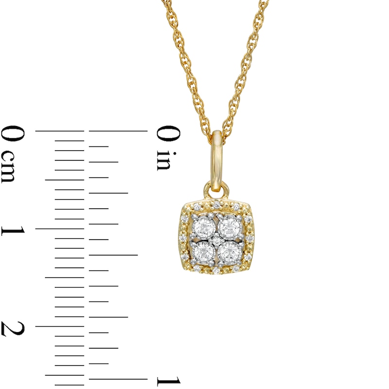 Main Image 2 of 1/6 CT. T.W. Quad Diamond Beaded Cushion Frame Drop Pendant in 10K Gold