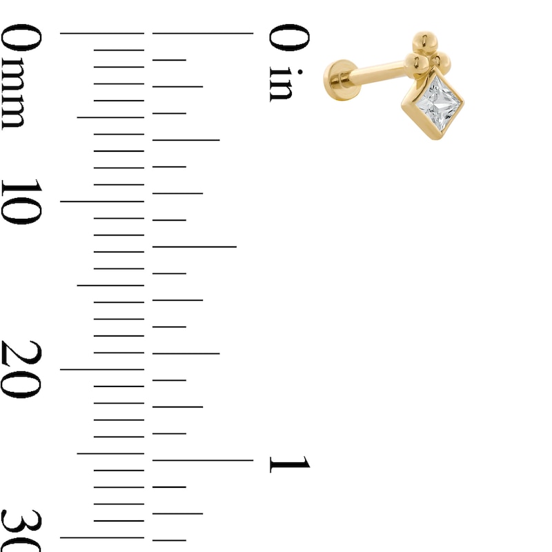 Main Image 3 of 14K Hollow Gold CZ Beaded Tri-Top Stud - 18G 5/16&quot;