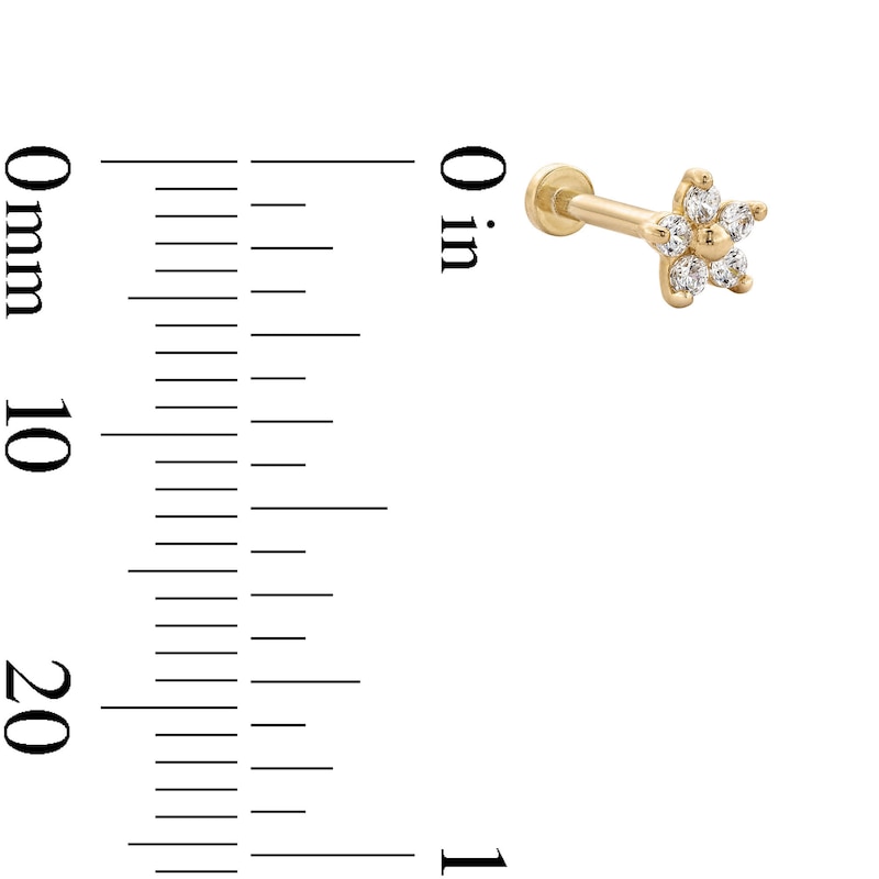 Main Image 2 of 14K Hollow Gold CZ Flower Stud - 18G 5/16&quot;