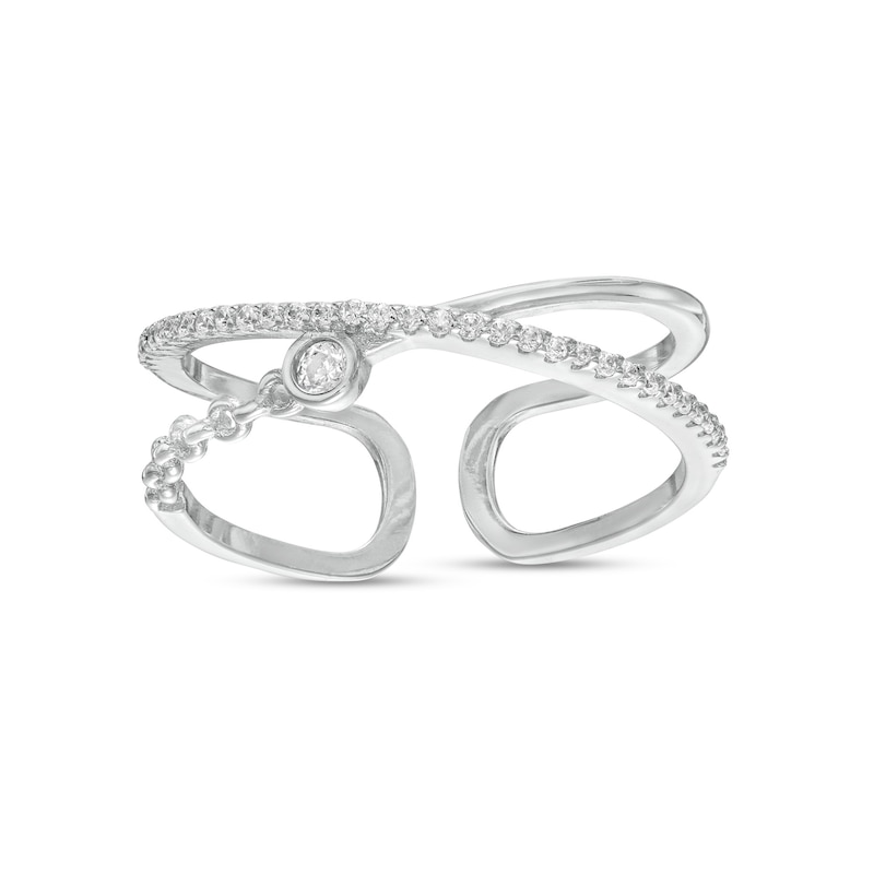 Adjustable Cubic Zirconia and Chain Link Open Shank Orbit Comfort-Fit Toe Ring in Sterling Silver
