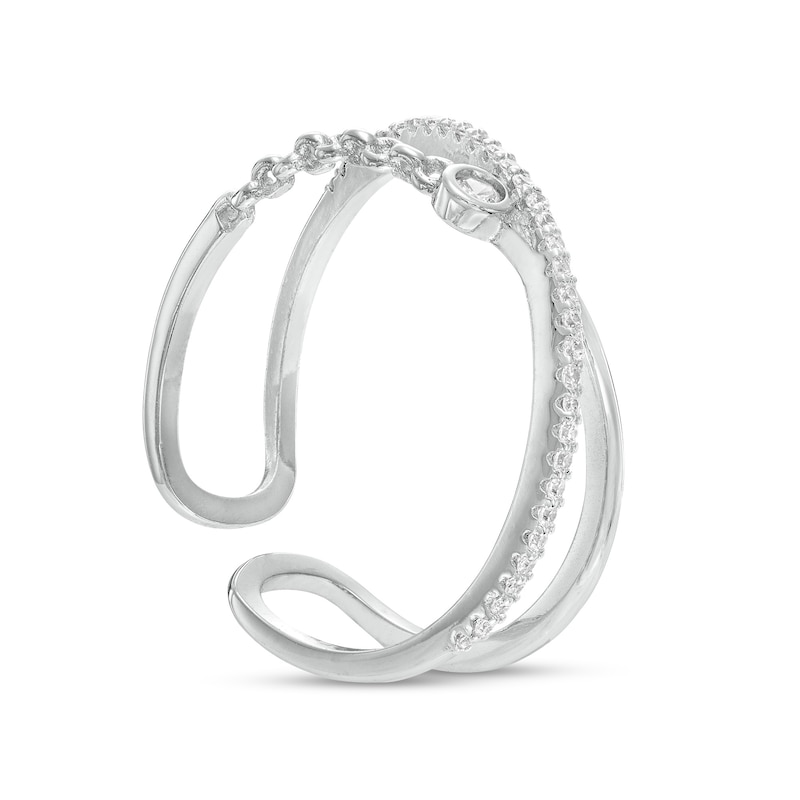 Adjustable Cubic Zirconia and Chain Link Open Shank Orbit Comfort-Fit Toe Ring in Sterling Silver