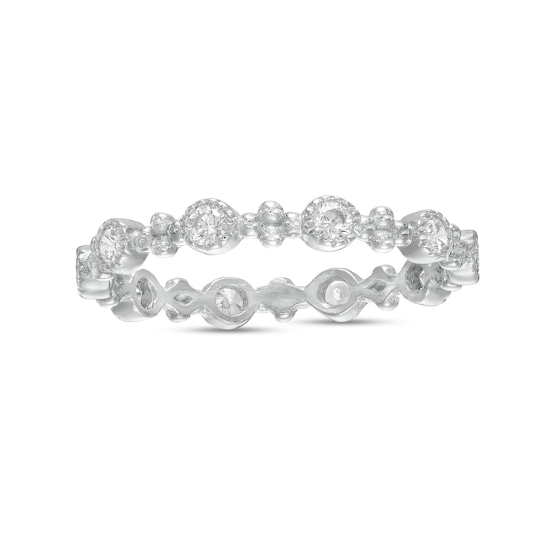 Main Image 1 of Adjustable Cubic Zirconia and Stacked Bead Duo Alternating Vintage-Style Comfort-Fit Toe Ring in Sterling Silver