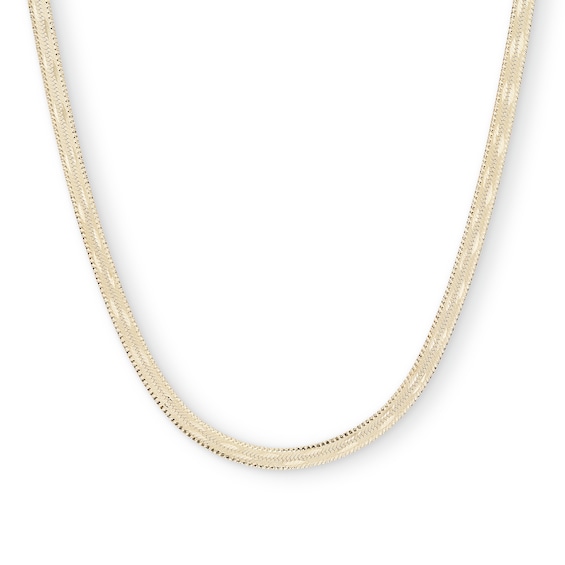 Made in Italy 040 Gauge Multi-Finish Herringbone Chain Necklace in 10K Solid Gold - 18"