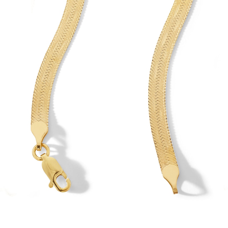 Main Image 5 of 10K Solid Gold Multi-Finish Herringbone Chain Made in Italy - 18&quot;