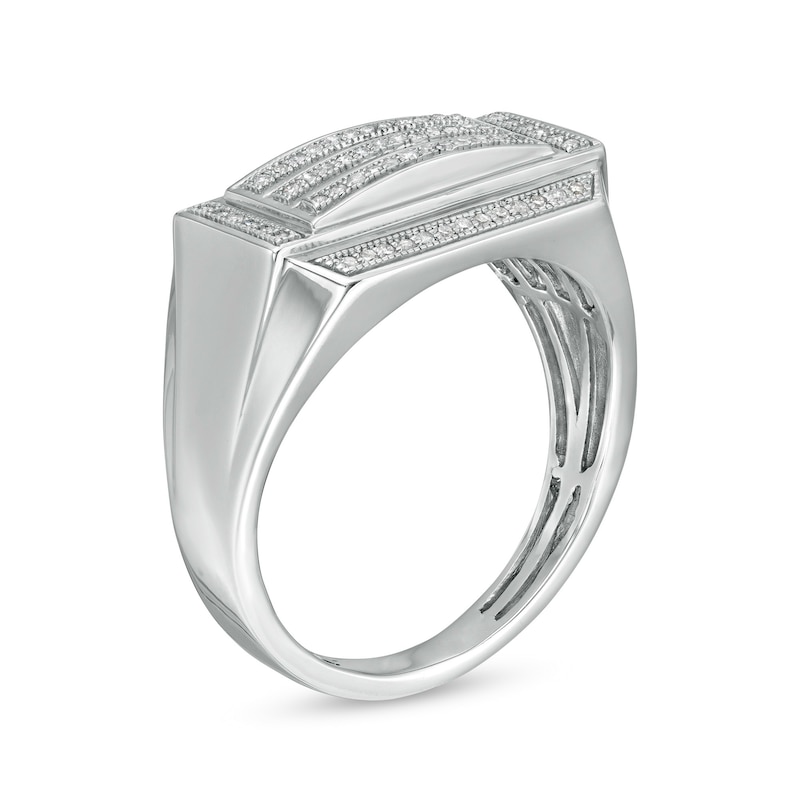 Main Image 2 of 1/4 CT. T.W. Diamond Raised Multi-Row Rectangle Top Ring in Sterling Silver