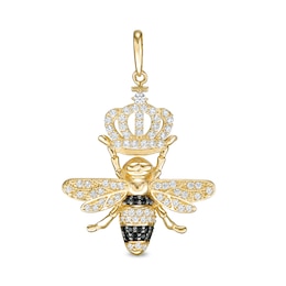 Black and White Cubic Zirconia Crowned Queen Bee Necklace Charm in 10K Solid Gold