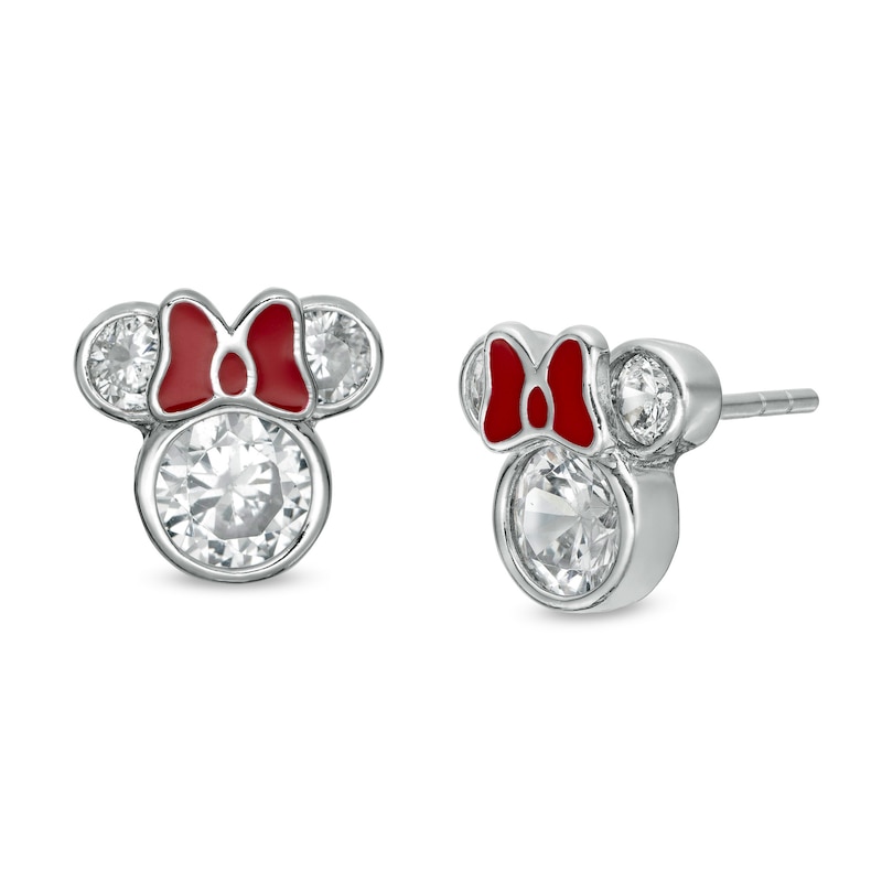 Main Image 1 of Child's Cubic Zirconia ©Disney Minnie Mouse with Red Enamel Bow Stud Earrings in Sterling Silver