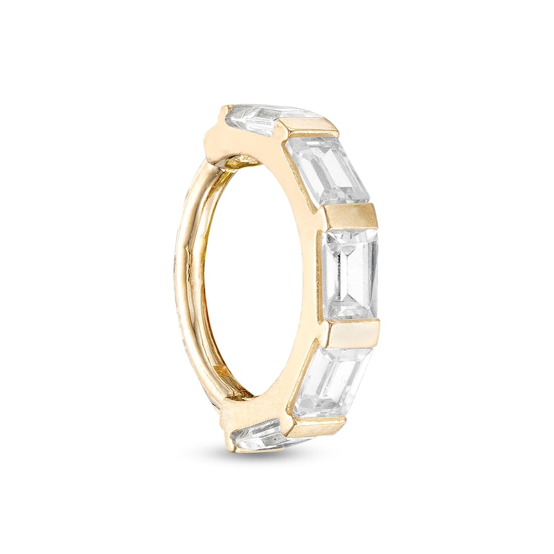 Main Image 1 of 018 Gauge Baguette Cubic Zirconia 8mm Five Stone Cartilage Hoop in 10K Gold - 5/16&quot;