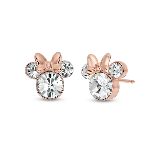 Child's Crystal ©Disney Minnie Mouse Stud Earrings in 14K Rose Gold Over Silver